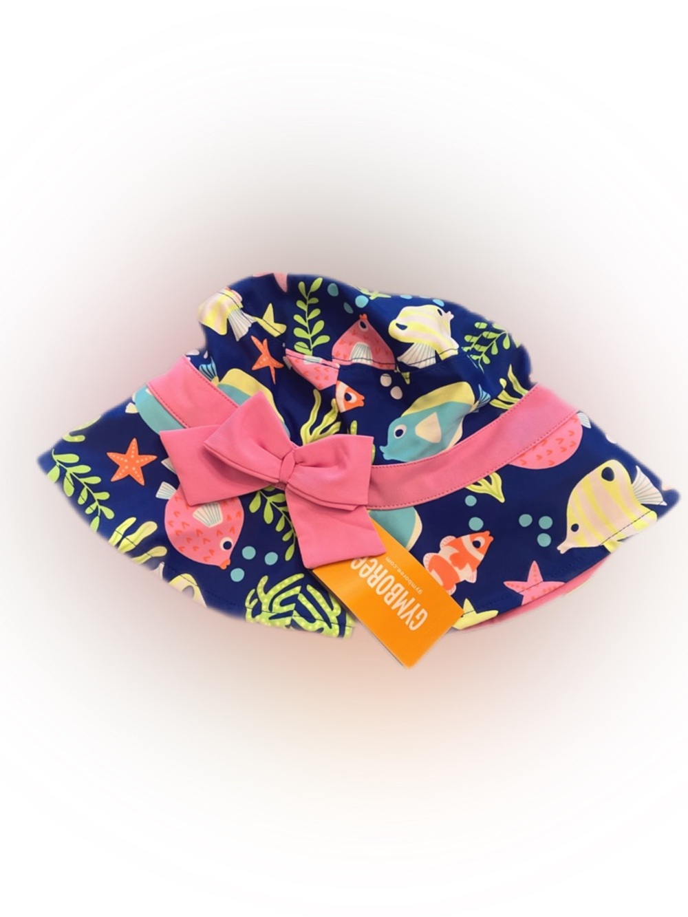 Gymboree Navy Tropical Fish Sun Hat with Pink Bow Accent